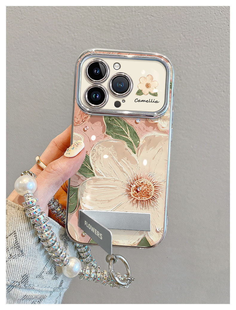 Niche Oil Painting with Lanyard Camellia Phone Case