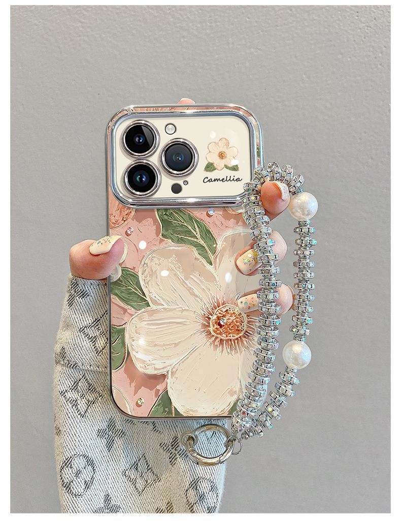 Niche Oil Painting with Lanyard Camellia Phone Case