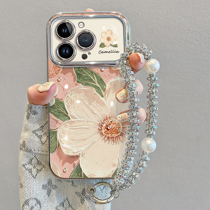 Niche Oil Painting with Lanyard Camellia Phone Case