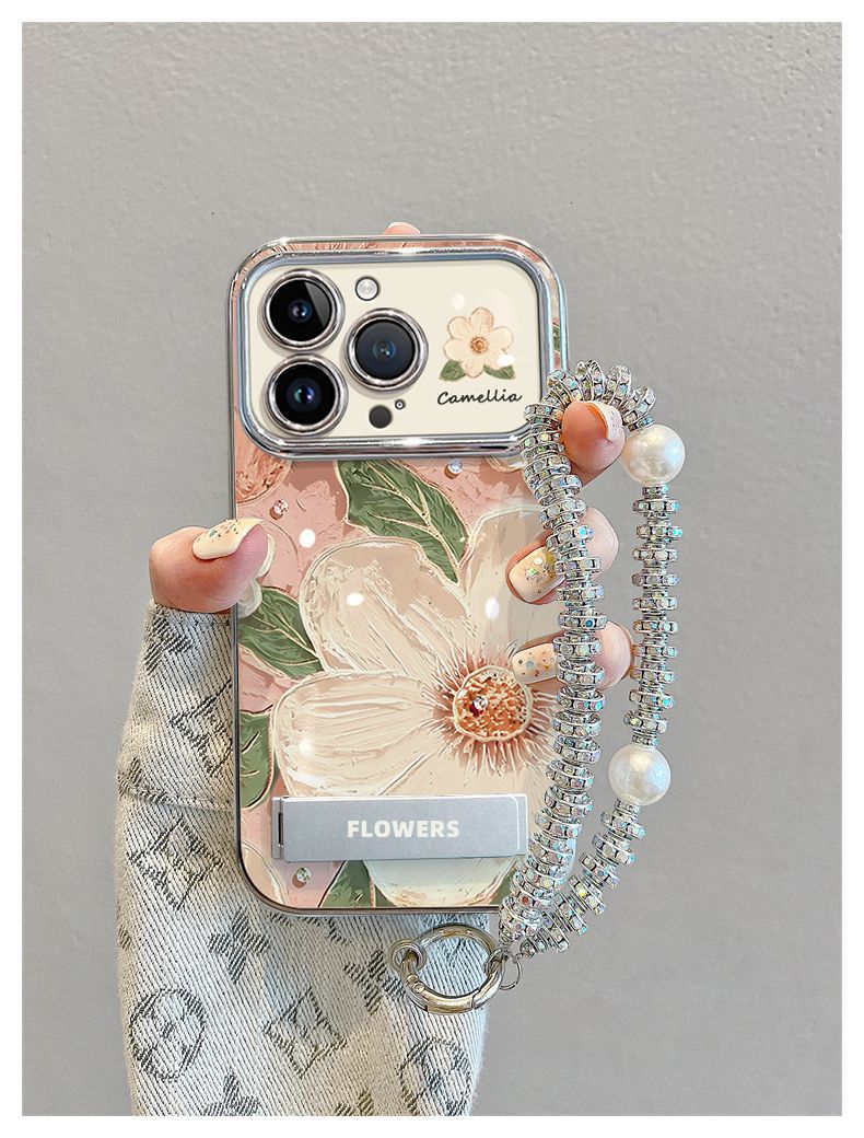 Niche Oil Painting with Lanyard Camellia Phone Case