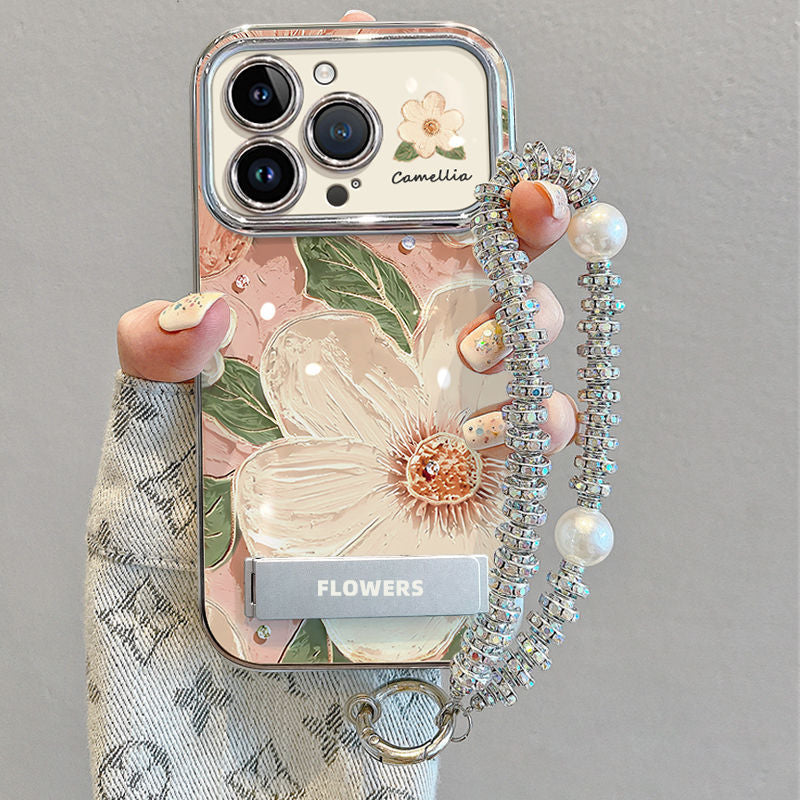 Niche Oil Painting with Lanyard Camellia Phone Case